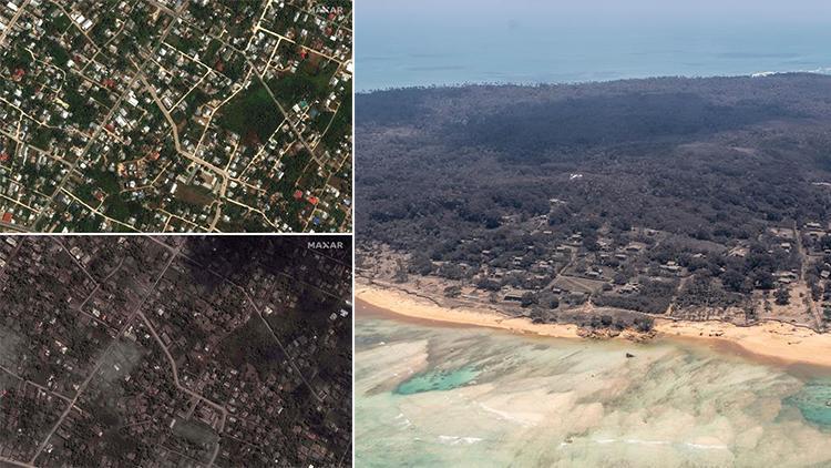 Tongada yanardağ patlaması sonrası kül yığını: Yardım uçakları başkentte havalimanına iniş yapamıyor