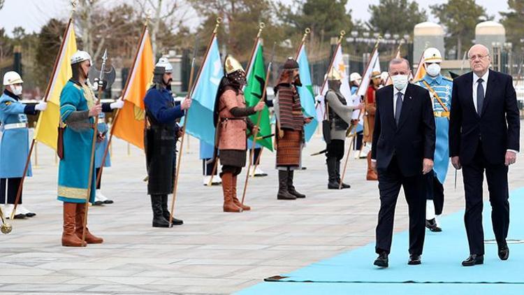 Cumhurbaşkanı Erdoğan, Lübnan Başbakanı Mikati’yi resmi törenle karşıladı