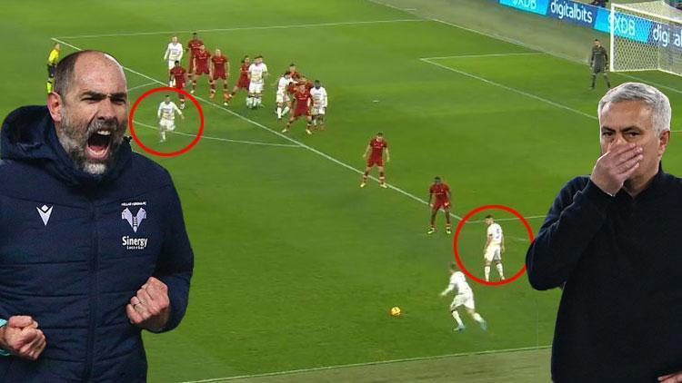 Verona - Roma maçında Igor Tudorun öğrencilerinden müthiş organizasyon Mourinho çılgına döndü, kırmızı gördü