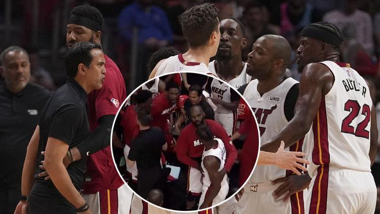 NBA takımı Miami Heatte maç sırasında Eric Spoelstra, Jimmy Butler ve Udonis Haslem arasında gerginlik