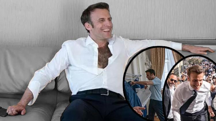 Sosyal medya bu pozları konuşuyor... Macron hangi maço erkeği taklit ediyor