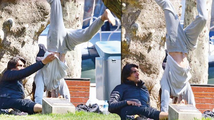 İbrahim Kutluay ve Edvina Sponza parkta yoga yaptı