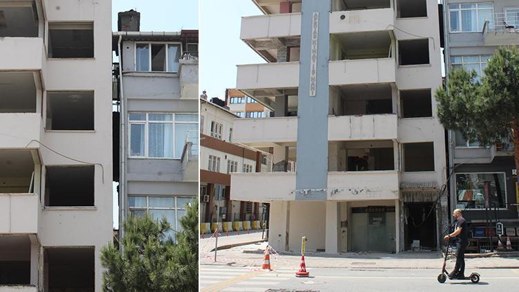 Marmara depreminde hasar gören 40 santim eğimli binanın yıkımına başlandı