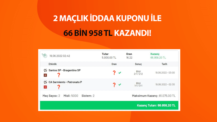 2 maçlık iddaa kuponu ile 66 bin 958 TL kazandı Avrupada majör ligler bitti diye üzülme...