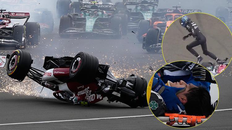 Formula 1de korkutan kaza Guanyu Zhou metrelerce sürüklendi, sağlık durumu iyi...