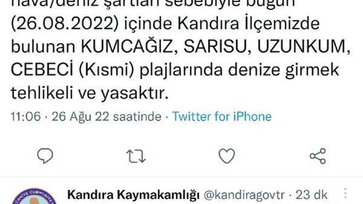 Kandırada 4 plajda denize girmek yasaklandı