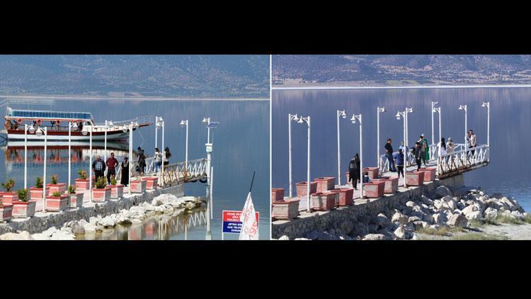 Burdur Gölünden üzen haber 5 yıl önce suyun içinde kalan iskele, 18 metre uzaklaştı