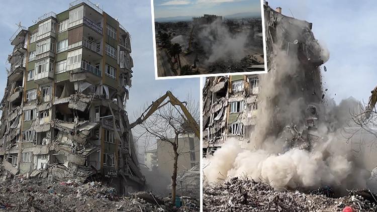 Kahramanmaraş’ta ağır hasarlı bina böyle yıkıldı