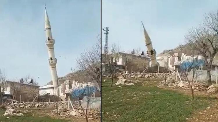 Diyarbakırda hasarlı cami minaresi kontrollü yıkıldı