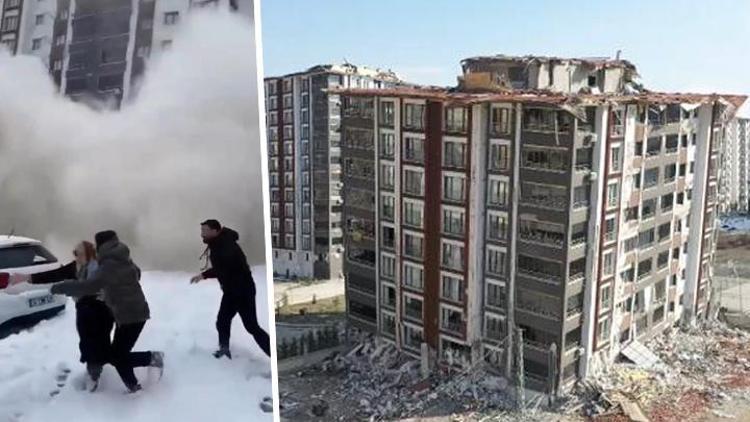 Malatyada depremde 3 katı çöken 12 katlı bina, kontrollü yıkıldı