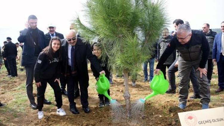 İzmirde deprem şehitleri için 4 bin fidan diktiler