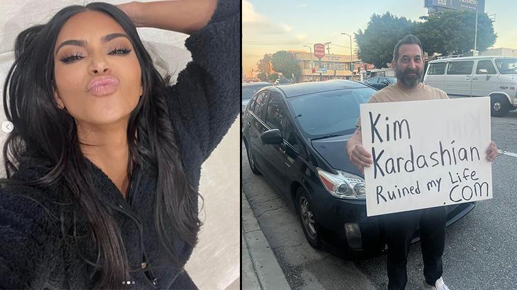 Evsiz adam elinde bu pankartla sokakları geziyor: Kim Kardashian hayatımı mahvetti