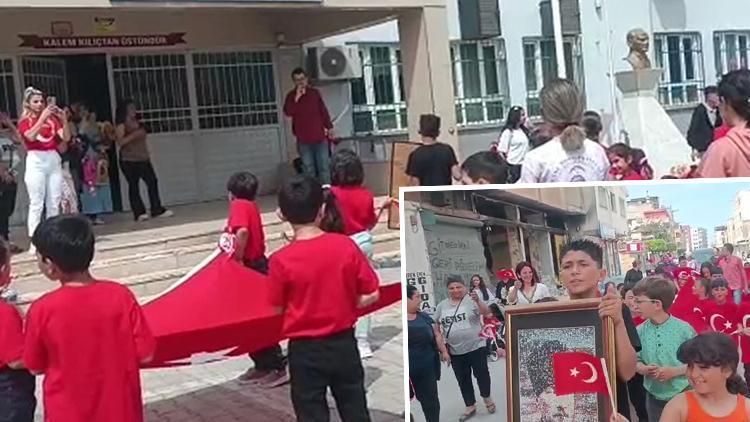 Hatayda çadır kentte kalan öğrenciler, okullarına gidip, 23 Nisanı kutladı