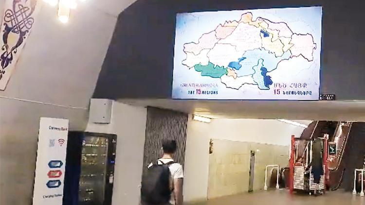 ‘Büyük Ermenistan’ hayali led ekranda: Erivan provokatif haritayı yeniledi