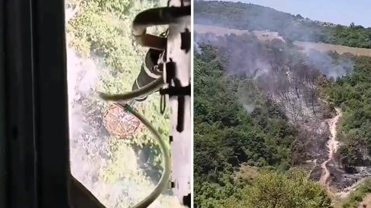 Bursa Mudanya’da makilik yangını... Helikopterden görüntülendi