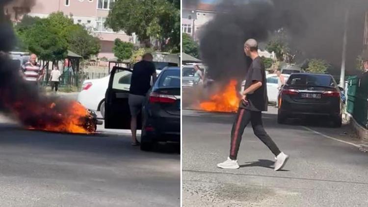 Tekirdağda motosiklet seyir halindeyken alev aldı