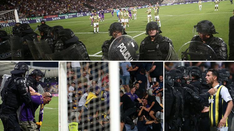 Son Dakika: Maribor-Fenerbahçe maçında skandal Kavga çıktı, karşılaşma durdu ve biber gazı...