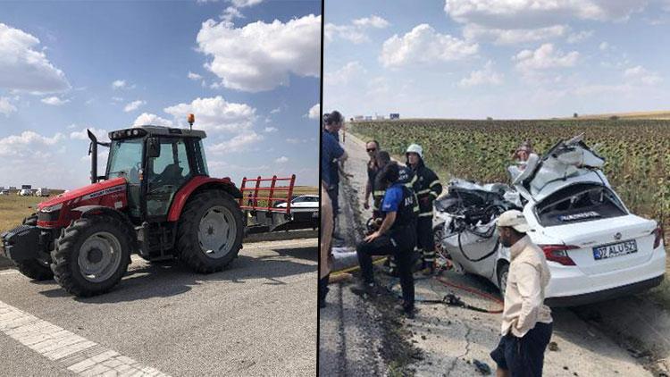 Edirnede otomobil ile traktör çarpıştı: 1 polis öldü, 2si polis 5 yaralı