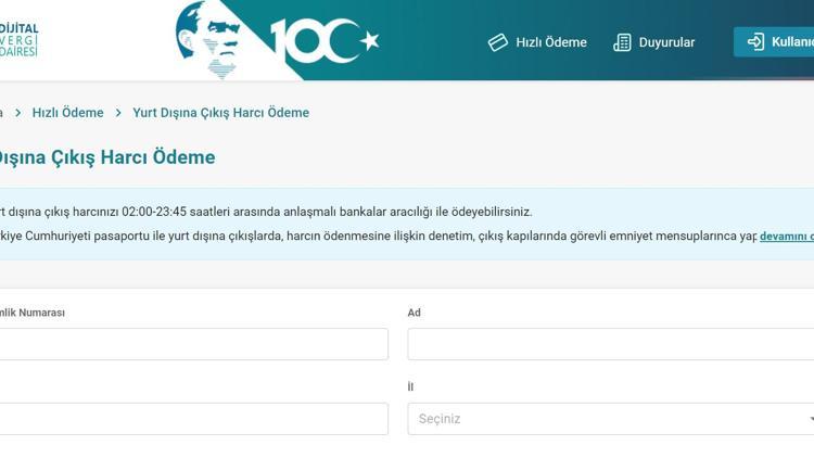 YURT DIŞINA ÇIKIŞ HARCI ÖDEME: 2023-2024 çıkış harcı ödeme ekranı