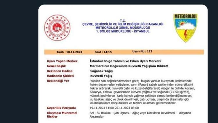 Sakarya Valiliğinden uyarı Daha etkili olacak... Kuvvetli yağmur ve sağanak (21-50 kg/m2)