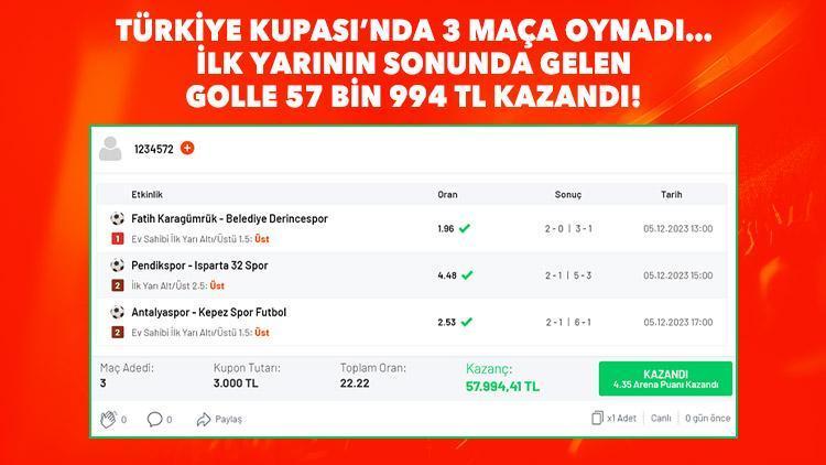 3 maçlık iddaa kuponu yaptı, 45 dakikada 57 bin 994 TL kazandı Ziraat Türkiye Kupası...