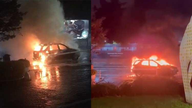 Beşiktaşta park halindeki cip alev alev yandı