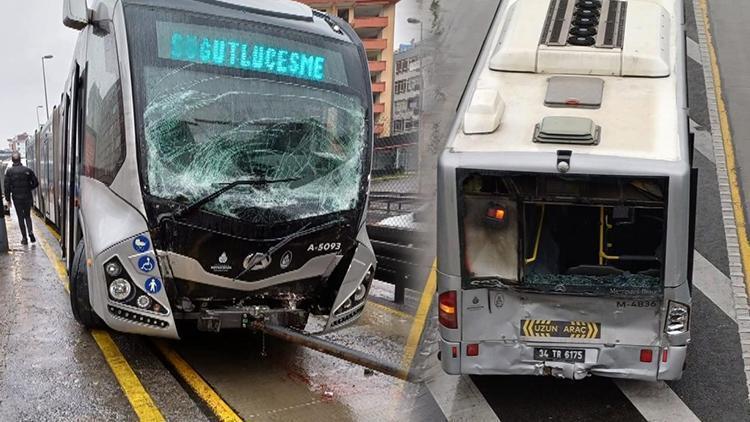 Metrobüs, durakta yolcu alan metrobüse çarptı: 4 yaralı
