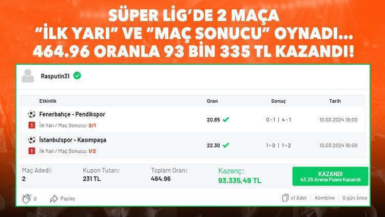 2 maçlık Süper Lig iddaa kuponu yaptı, 93 bin 335 TL kazandı İY/MS çılgın oranlar...