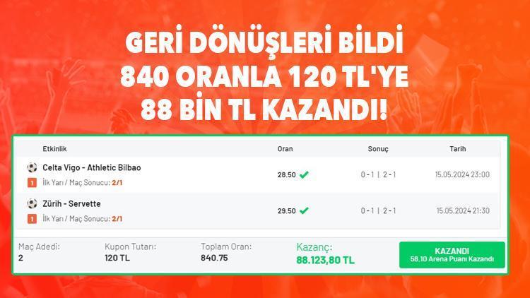 İY2/MS1 iddaa kuponu ile 840 oran bildi 88 bin TL kazandı...