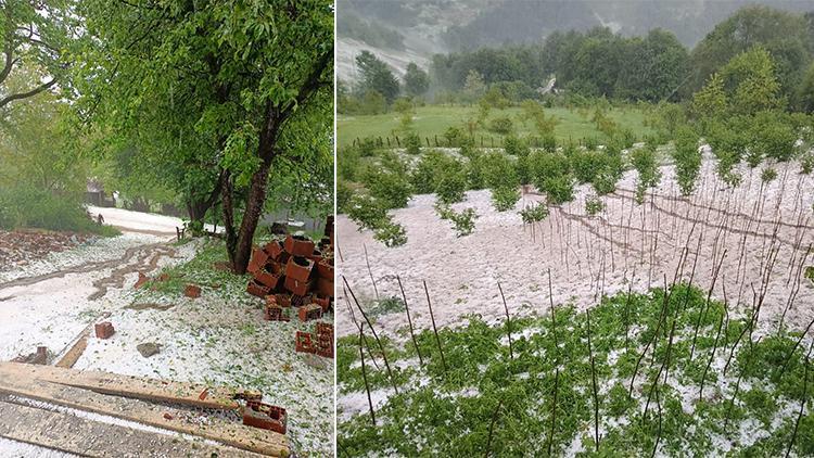 Orduya fındık büyüklüğünde dolu yağdı: Meyve bahçeleri ile ekili alanlar zarar gördü