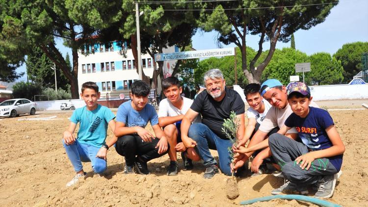 Tayin olan müdür herkes için birer zeytin fidanı dikti