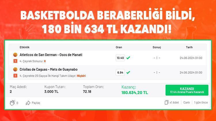 Basketbol maçlarına iddaa oynadı, son çeyrekte beraberliği bildi 180 bin 634 TL kazandı...