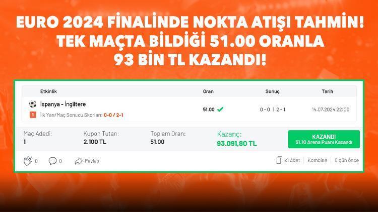 EURO 2024 finalinde tarihe geçen iddaa kuponu İY/MS skoru bildi ve 93 bin TL kazandı...