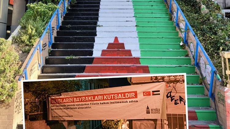 Merdivenlere Filistin Bayrağı çizilmişti... Beyoğlu Belediyesinden açıklama: Ulusların bayrakları kutsaldır