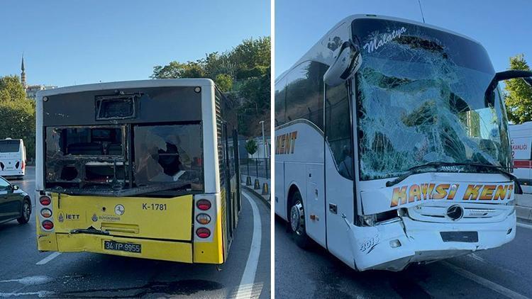 İstanbulda İETT otobüsüne şehirlerarası yolcu otobüsü çarptı 3 kişi yaralandı