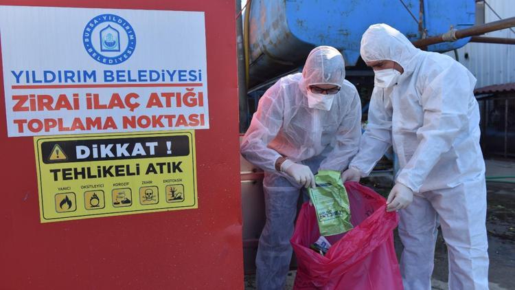 Bursa’nın Yıldırım ilçesinde 580 kilogram zirai ilaç atık kutusu toplandı