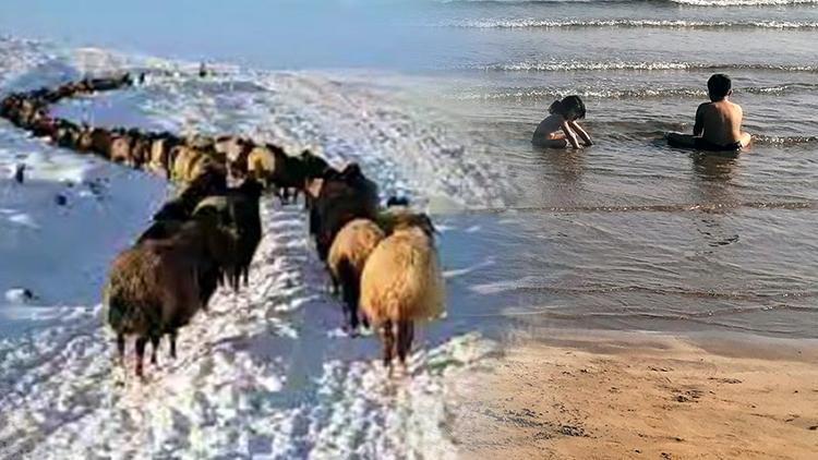 Aynı ilde iki mevsim: Birinde soğuk hava ve kar diğerinde deniz keyfi