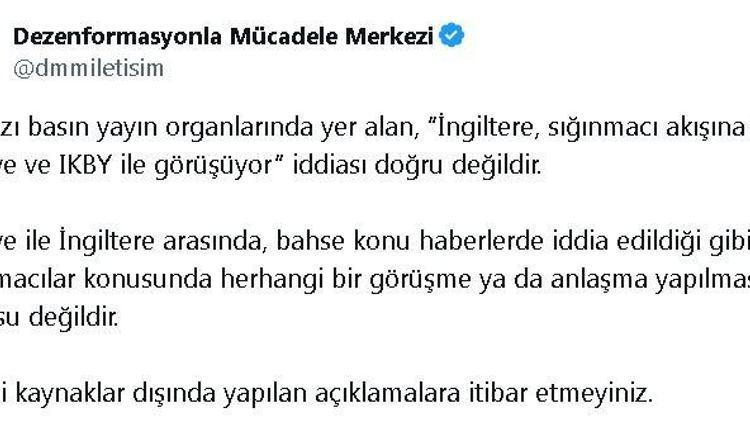 DMMden, İngiltere ile sığınmacı görüşmeleri iddiasına yalanlama