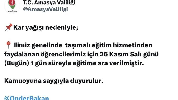 Amasya’da taşımalı eğitime kar engeli