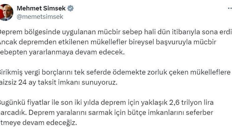 Bakan Şimşek: Son iki yılda deprem için yaklaşık 2,6 trilyon lira harcadık