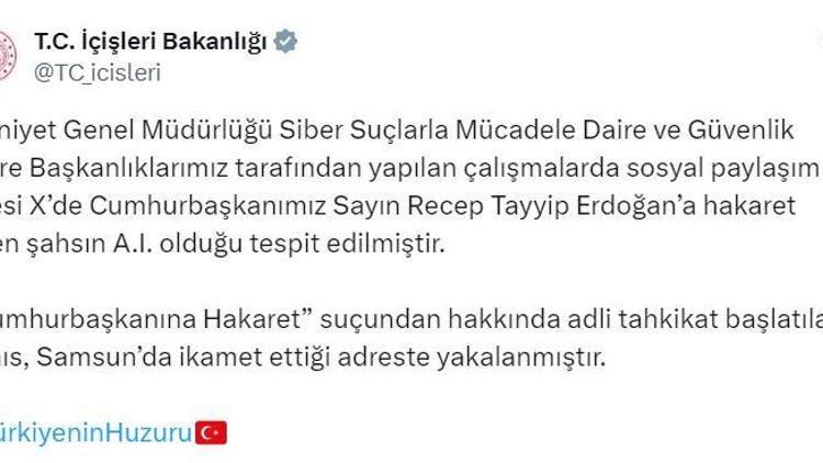 Sosyal medyada Cumhurbaşkanına hakaret eden kişi yakalandı