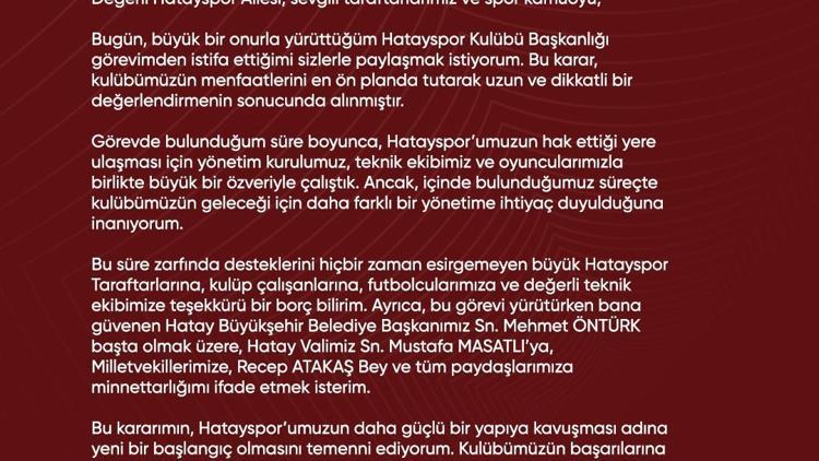 Hatayspor Başkanı Levent Mıstıkoğlu istifa etti