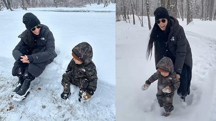 Birlikte karlarda yuvarlandılar… Ünlü oyuncunun torun neşesi