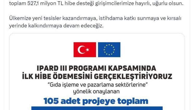 Bakanlıktan 105 projeye toplam 527,1 milyon TL hibe