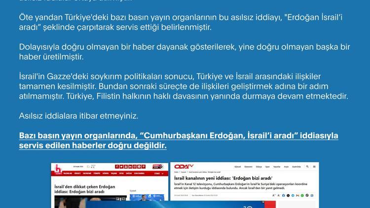 DMMden Cumhurbaşkanı Erdoğanın İsraili aradığı iddialarına yalanlama