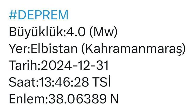 Kahramanmaraş’ta 4 büyüklüğünde deprem