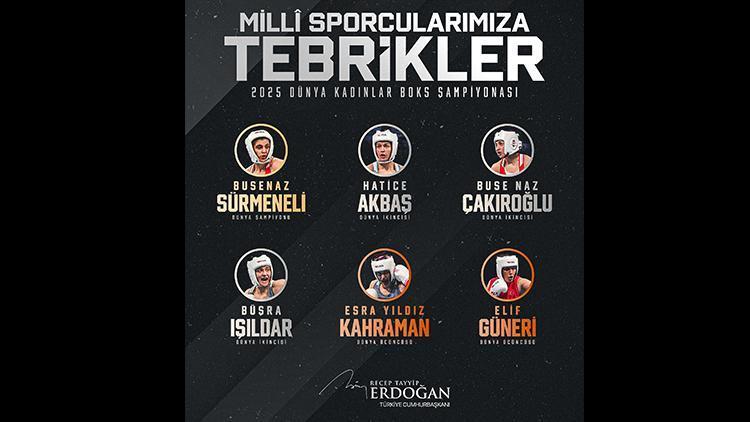 Cumhurbaşkanı Erdoğandan boks şampiyonasında derece alan kadın sporculara teşekkür
