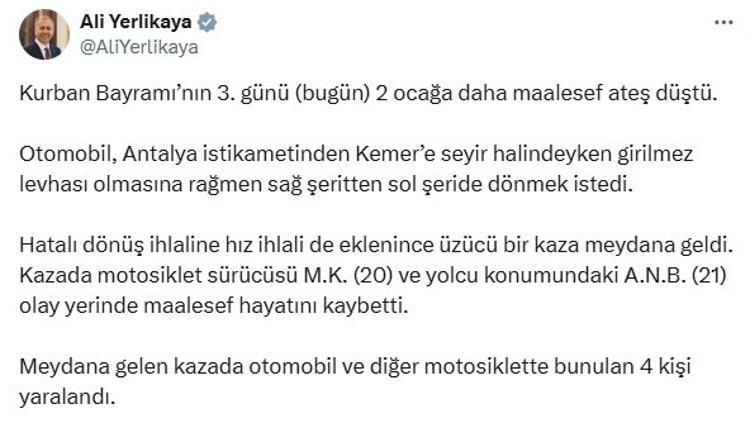 Kurban Bayramında Trajik Kaza: 2 Genç Hayatını Kaybetti