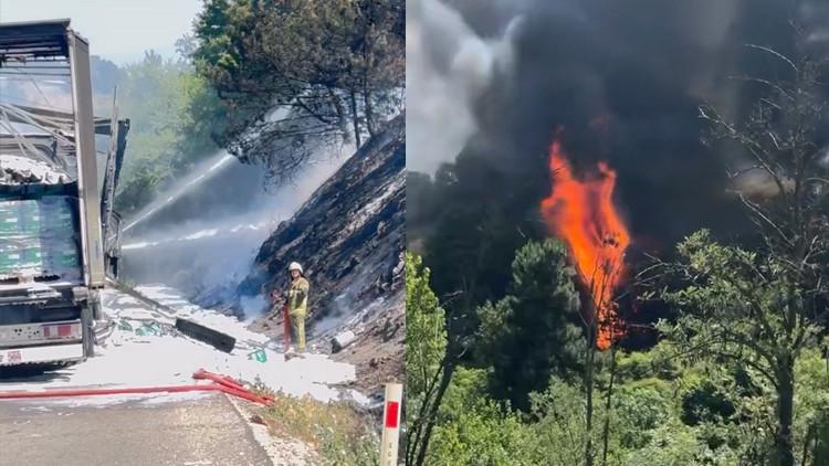 TIRdaki yangın ormana sıçradı Bursada korku dolu anlar