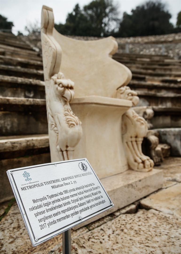 Theater of ancient Metropolis crowned with reproduction of griffin seat